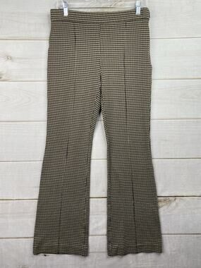 Ann Taylor Pants Womens 10 Tan Black Houndstooth Side Zip Ponte Knit Bootcut